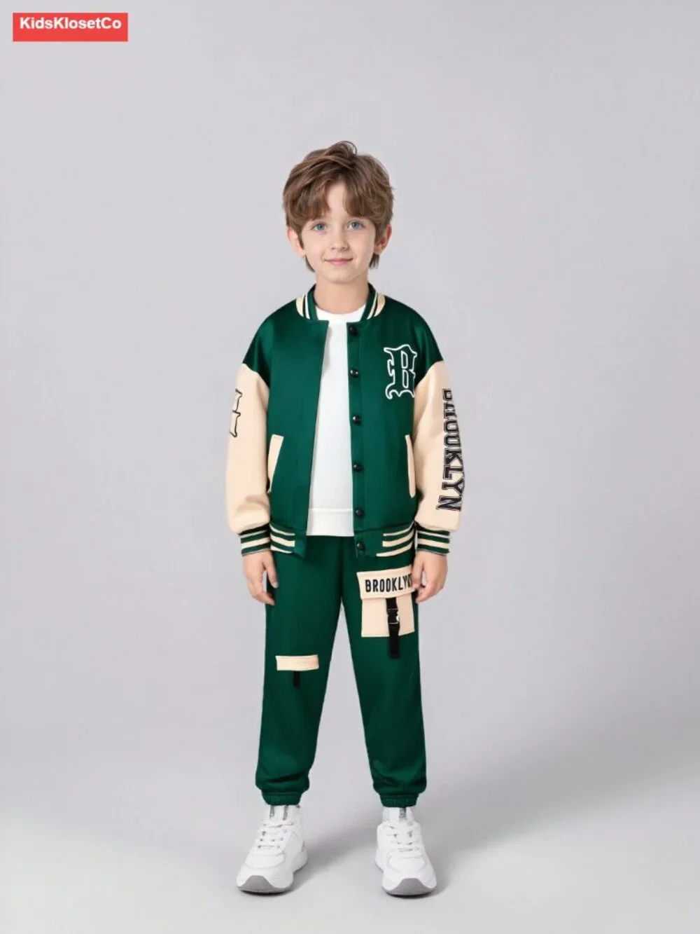 2 Piece Boy's Letter Graphic Bomber Jacket & Jogger Sweatpants Set